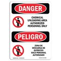 Signmission Safety Sign, OSHA Danger, 7" Height, Chemical Unloading Area Authorized Bilingual Spanish OS-DS-D-57-VS-1064